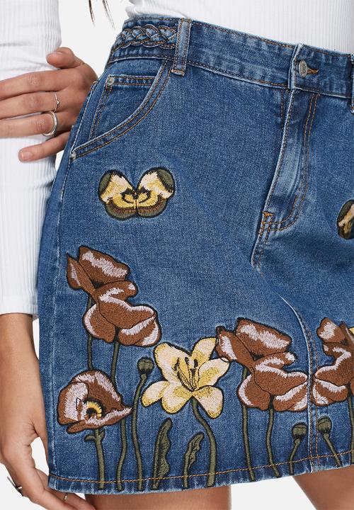 Glamorous - Denim embroidered pencil skirt 