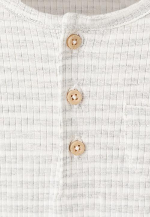 MANGO - Striped Onesie - Light/Pastel Gray