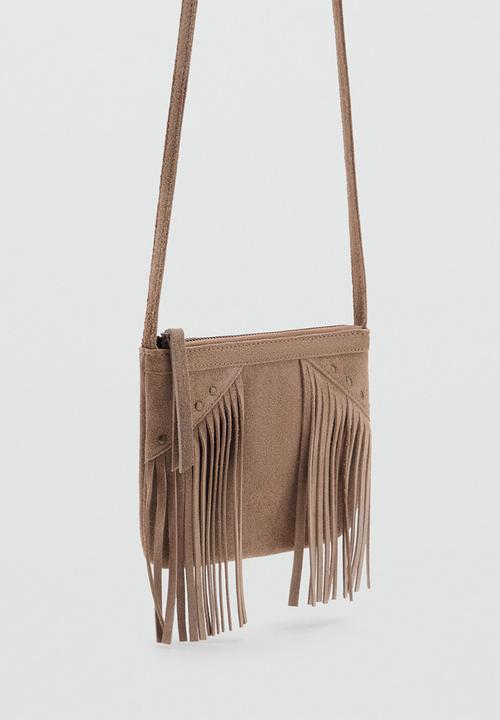 MANGO - Daniella Leather fringe bag- brown