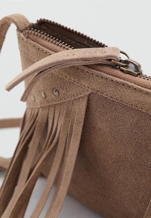 MANGO - Daniella Leather fringe bag- brown