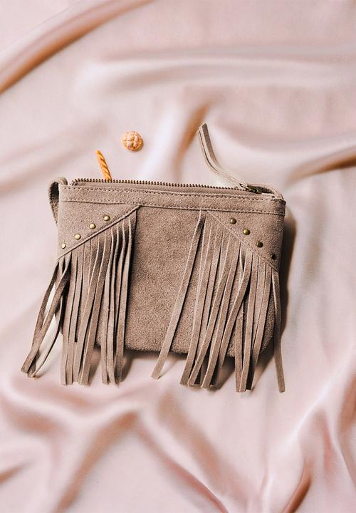MANGO - Daniella Leather fringe bag- brown
