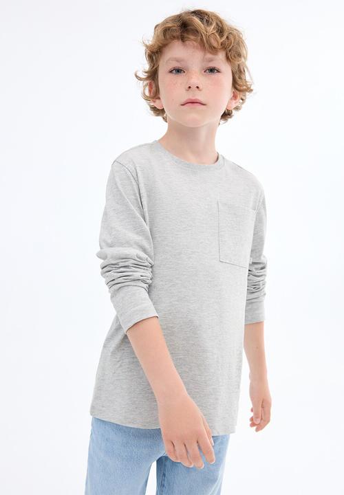 MANGO - Long-sleeved t-shirt with pocket - grey