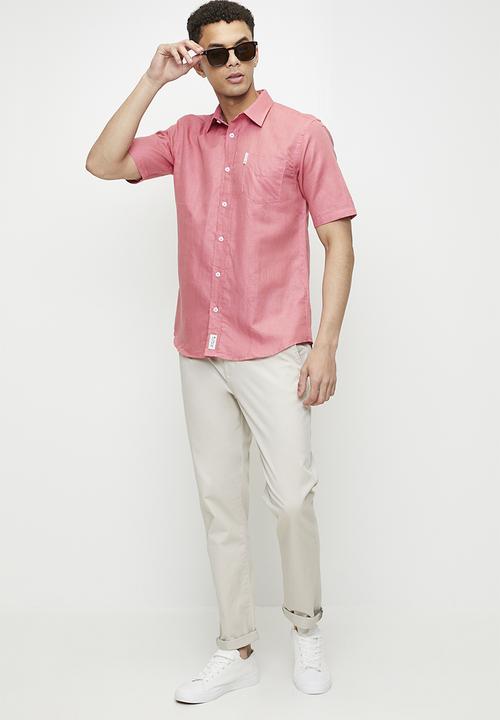 Ben Sherman - Cotton Linen Shirt S/S - Salmon 40