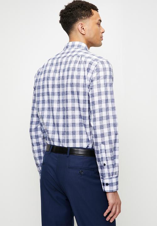 POLO - CESAR  Ls Gingham Shirt - Blue