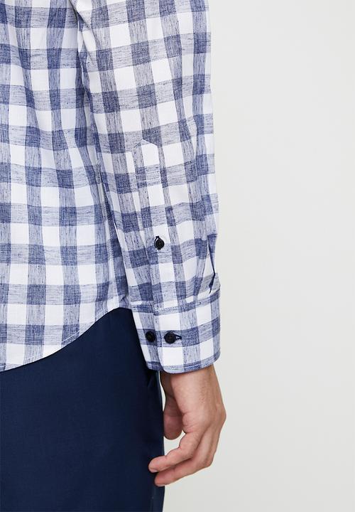 POLO - CESAR  Ls Gingham Shirt - Blue