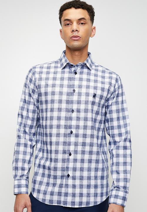 POLO - CESAR  Ls Gingham Shirt - Blue
