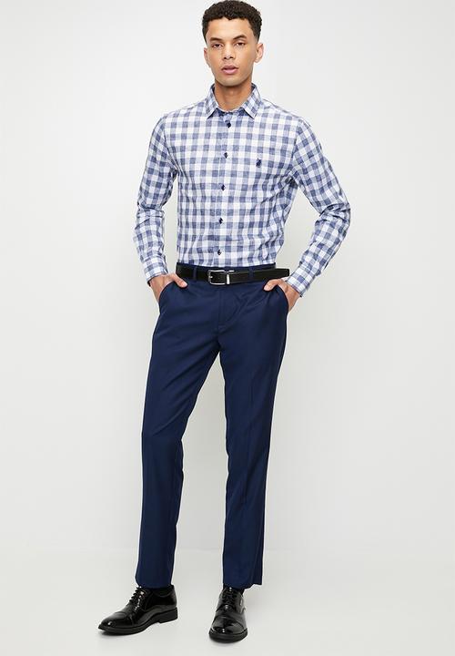 POLO - CESAR  Ls Gingham Shirt - Blue