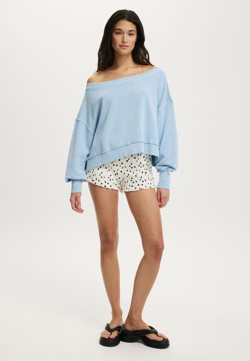 Cotton On - Off shoulder sweatshirt - washed duck egg blue