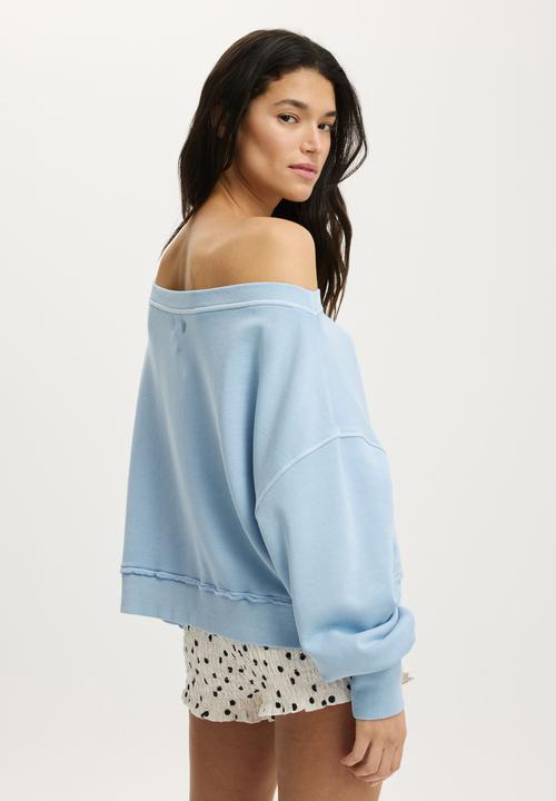 Cotton On - Off shoulder sweatshirt - washed duck egg blue