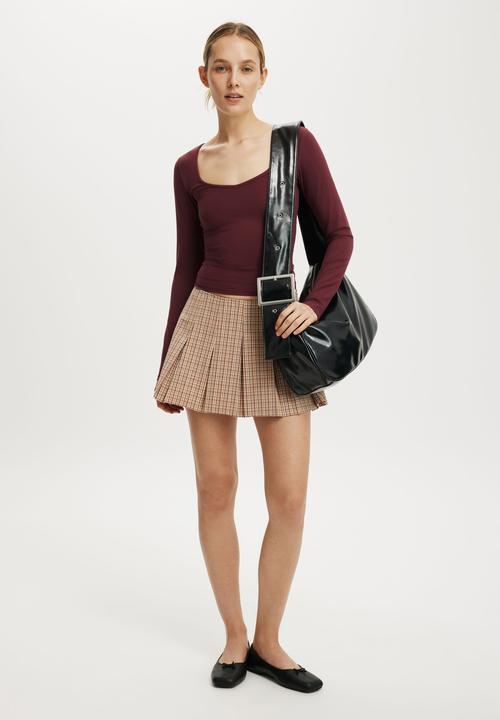 Cotton On - Mae pleated mini skirt - brown check