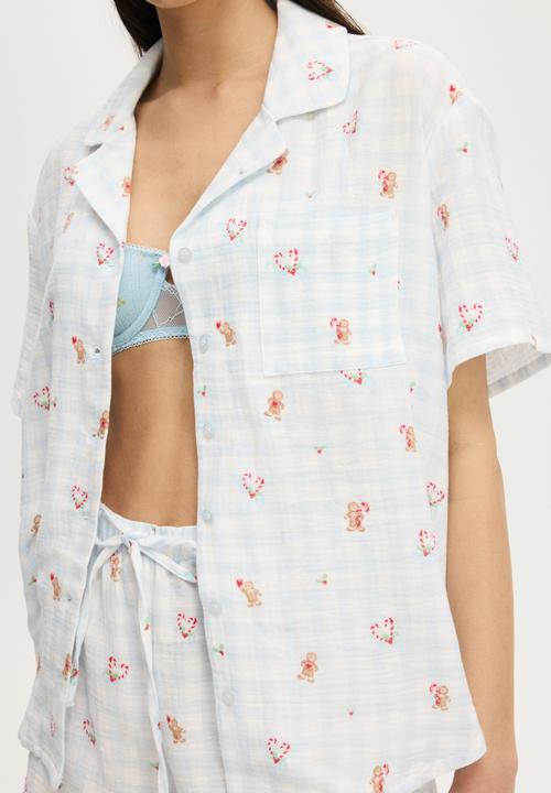 Cotton On - Relax Short Sleeve Sleep Set - Checker Board Gingerbread
