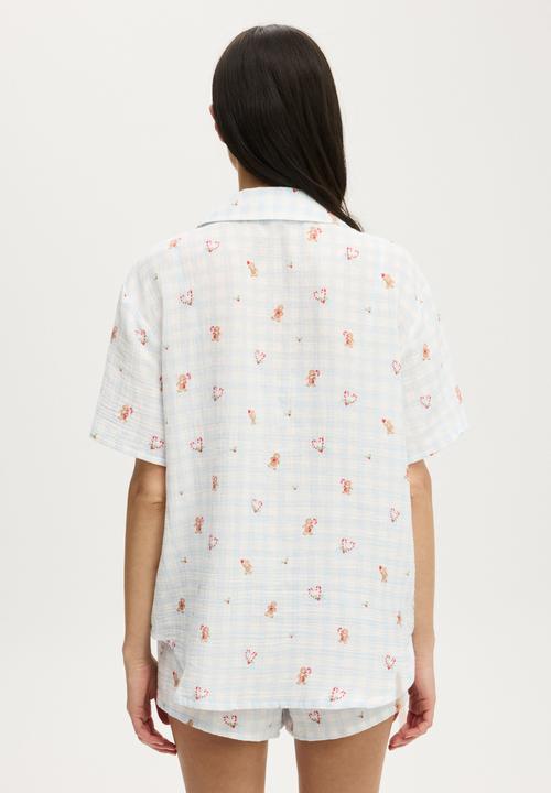Cotton On - Relax Short Sleeve Sleep Set - Checker Board Gingerbread