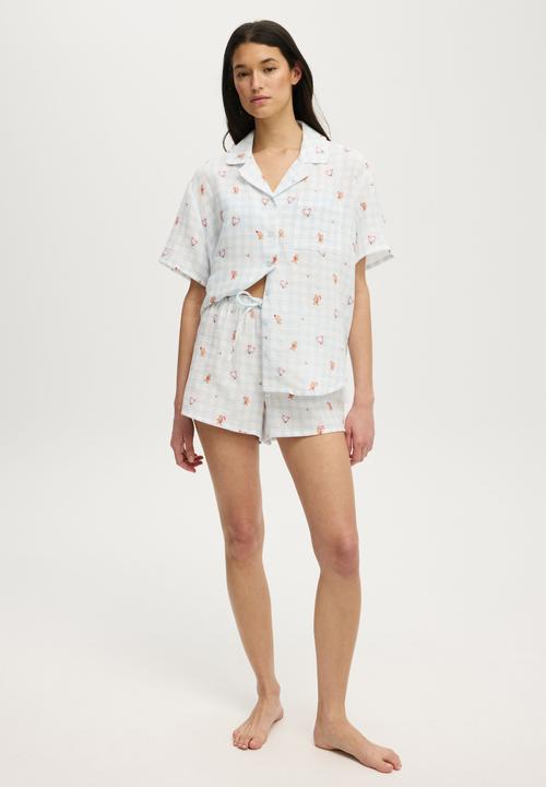Cotton On - Relax Short Sleeve Sleep Set - Checker Board Gingerbread