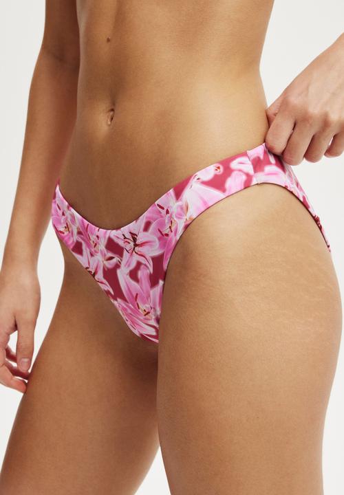 Cotton On - Full Bikini Bottom - Tropical Lily Crushed Berry