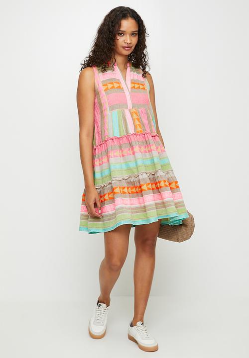 Stella Morgan - Sleeveless key hole 2 tier dress with zigzag and stripe detail - multi
