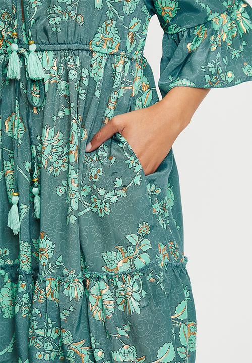 MANDI - Half Flutter Sleevebardot Mini Dress With Tie - Mint