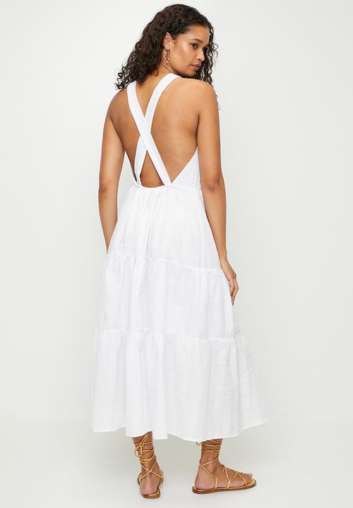 Brave Soul - Ladies Sleeveless Tiered Long Dress - White