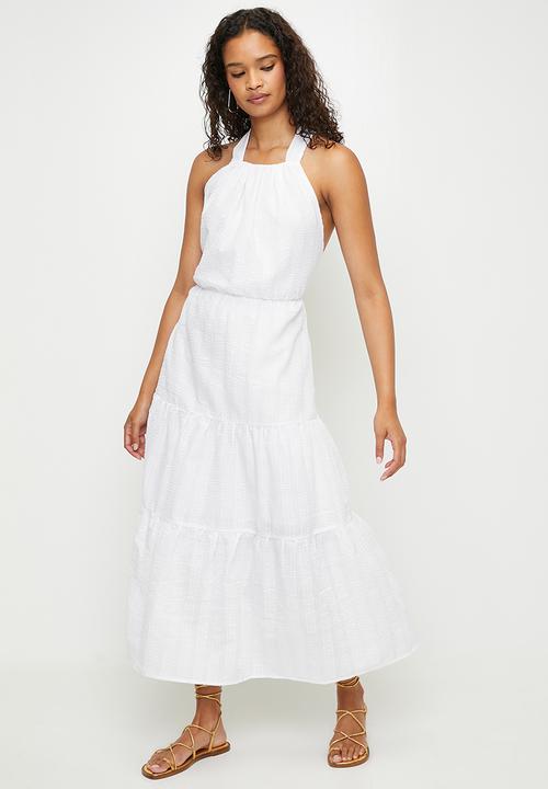 Ladies Sleeveless Tiered Long Dress - White