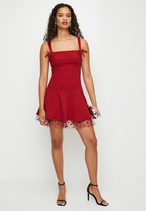 SISSY BOY - Mini Dress With Straight Neckline And Bow Details - Red