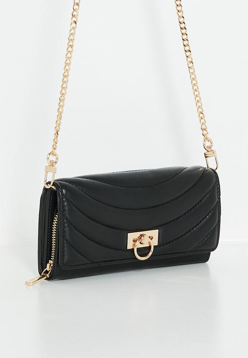 Anne Klein - 2 Pc Flap Crossbody And Bifold Wallet Gift Set Bag - Black Quilted