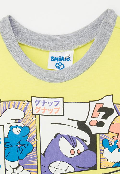 Pop Candy - The Smurfs manga panel t-shirt - custard/grey