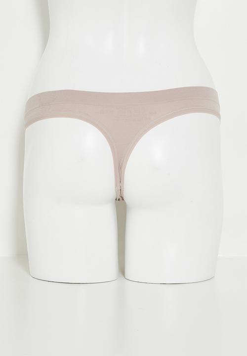 KANGOL - 3pk kangol seamless thong with ss branded w/b print - black/mocha/white