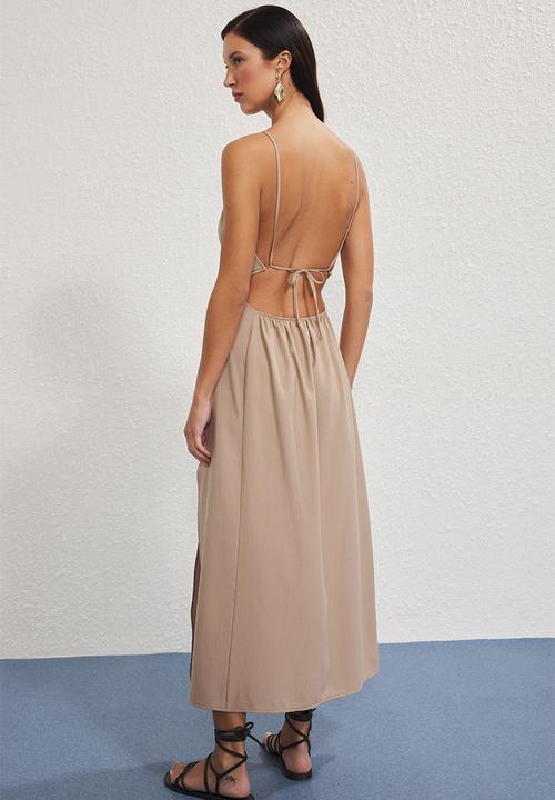 Trendyol - Woven Binding Detailed Beach Dress - beige 