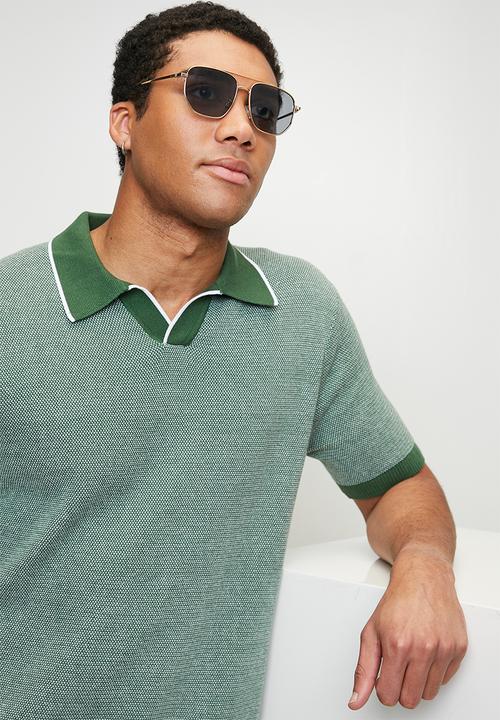 Skipper knit polo birds eye stitch - dark green