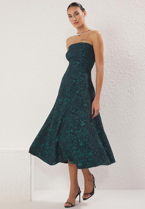 Trendyol - A-line jacquard woven midi elegant evening prom dress - emerald