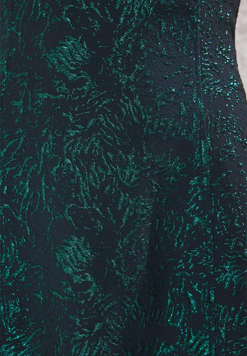 Trendyol - A-line jacquard woven midi elegant evening prom dress - emerald
