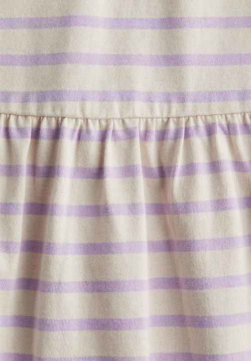 H&M - Cotton jersey dress - light beige striped