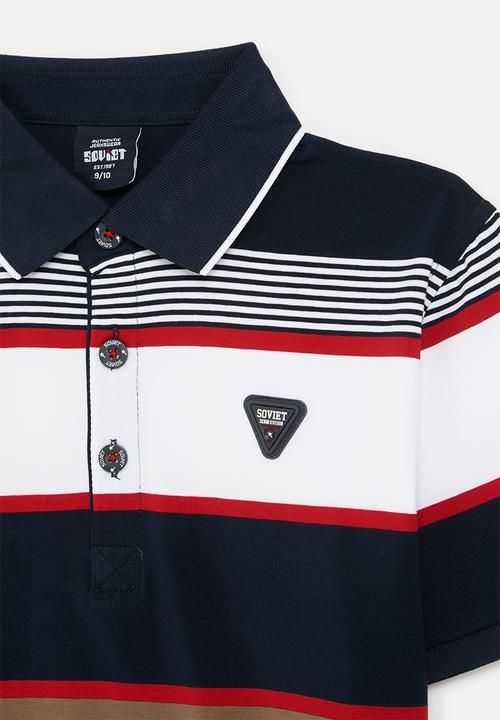 SOVIET - Boys y/dye stripe golfer - navy