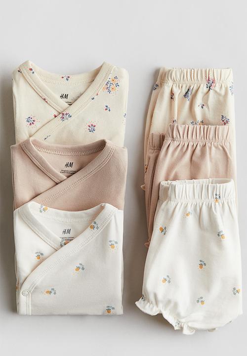 H&M - 6-Piece jersey set - light beige/floral