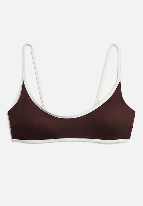H&M - Padded bikini top - dark brown & white