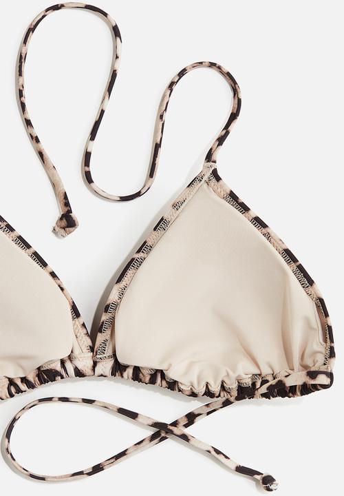 H&M - Padded triangle bikini top - light beige & leopard print
