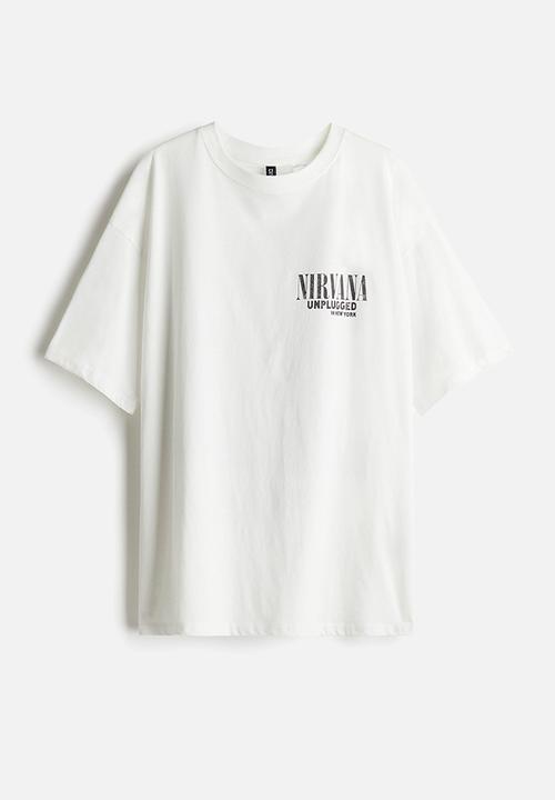H&M - Oversized printed t-shirt - cream & nirvana