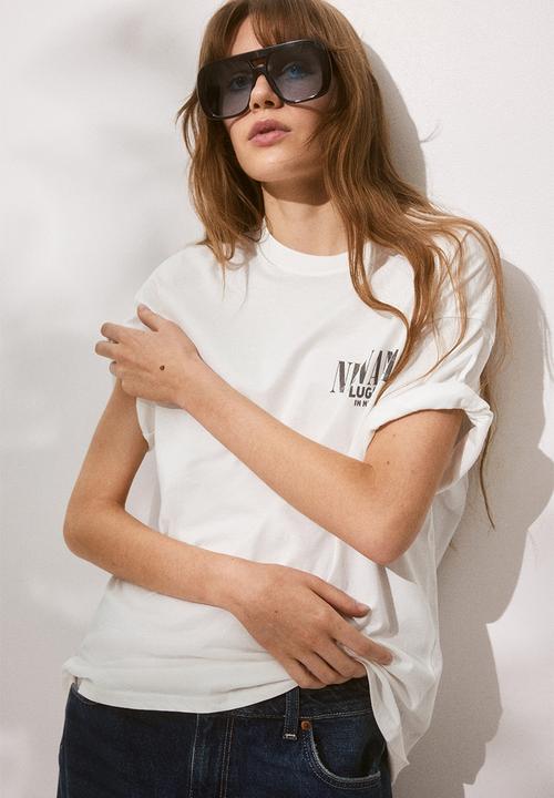 H&M - Oversized printed t-shirt - cream & nirvana