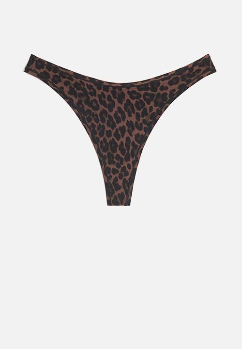 H&M - 3 pack microfibre thong briefs - dark brown leopard print