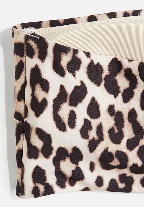 H&M - Padded bandeau bikini top - light beige leopard print