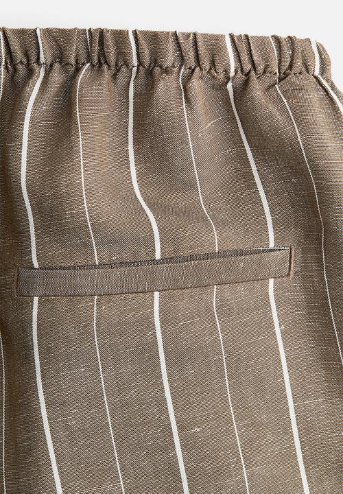 H&M - Straight linen-blend trousers - dark mole striped 