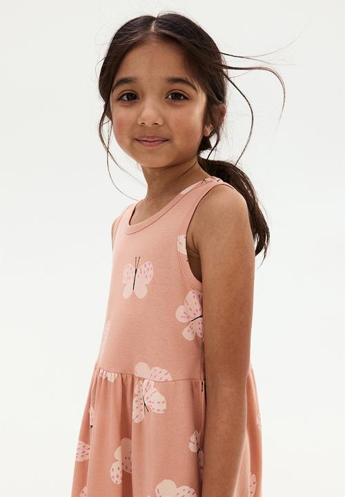 H&M - Patterned cotton dress - peach pink/butterflies