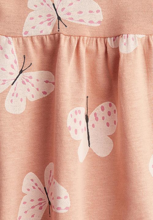 H&M - Patterned cotton dress - peach pink/butterflies
