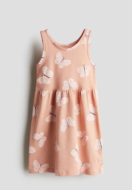 H&M - Patterned cotton dress - peach pink/butterflies