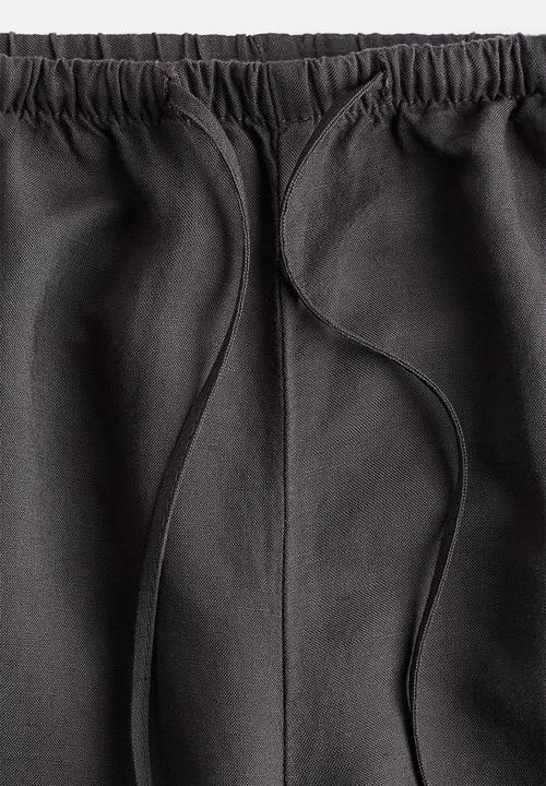 H&M - Straight linen-blend trousers - dark grey 