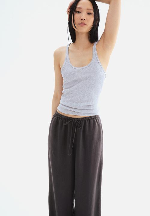 H&M - Straight linen-blend trousers - dark grey 