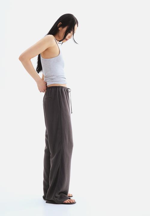 H&M - Straight linen-blend trousers - dark grey 