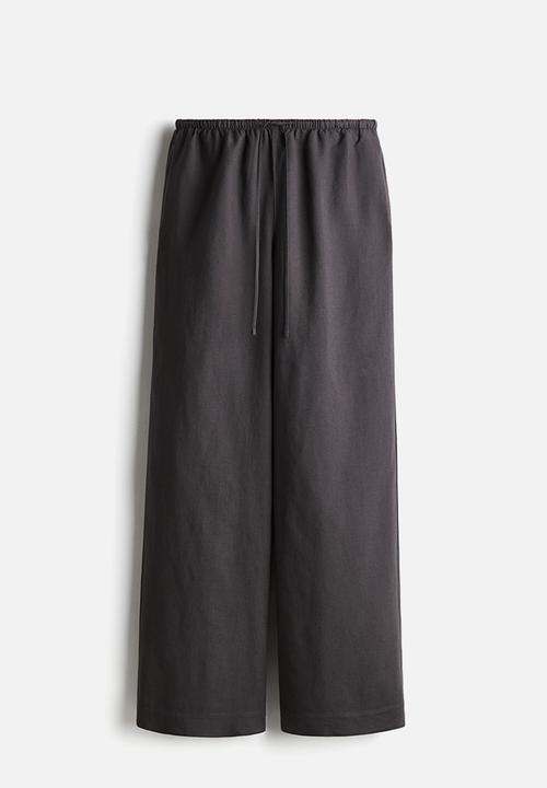 H&M - Straight linen-blend trousers - dark grey 