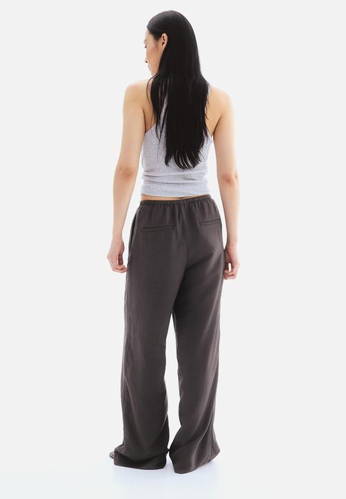 H&M - Straight linen-blend trousers - dark grey 