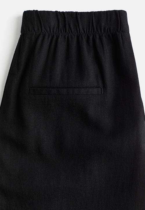 H&M - Wide linen-blend trousers - black