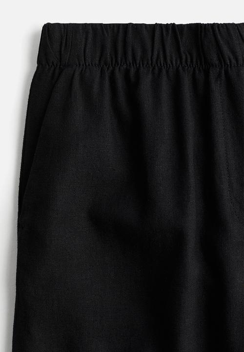 H&M - Wide linen-blend trousers - black
